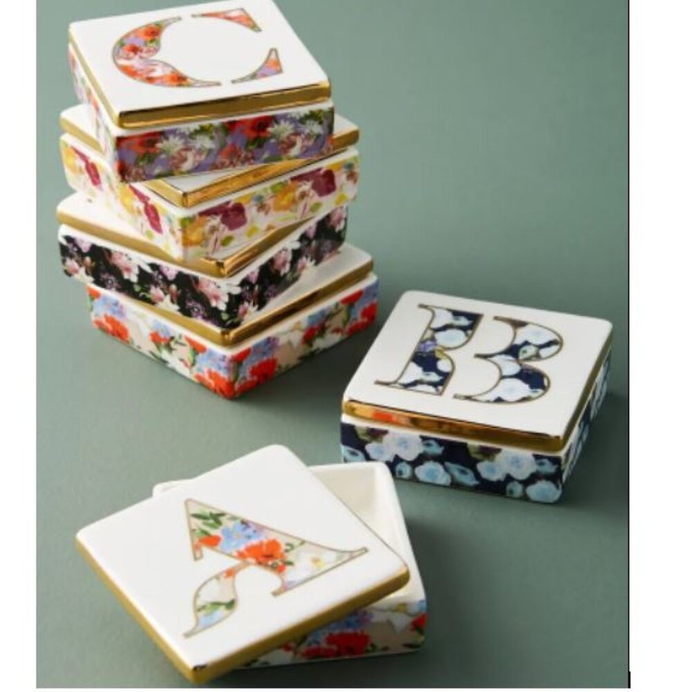 Anthropologie Monogram Lidded Jewelry Box